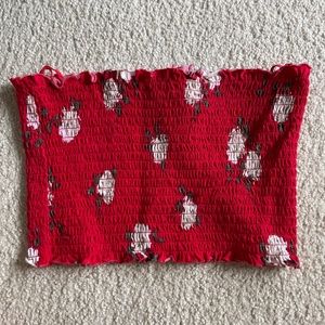 Red flower tube top